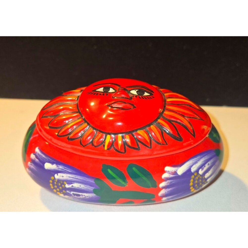 Hand-Painted Ceramic Sunflower Design Oval Trinket Box With Lid